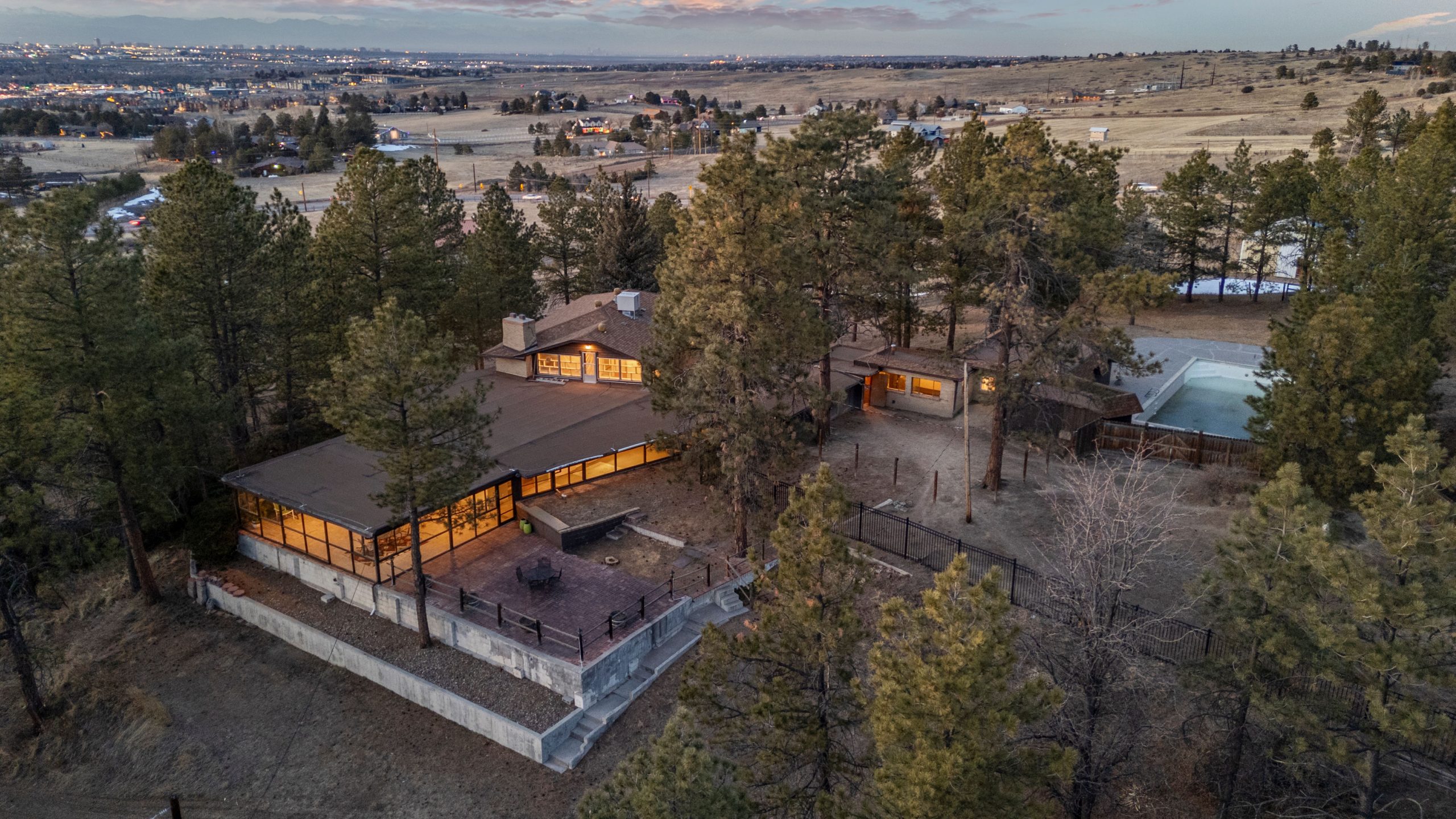 Aerial view of the main residence Horse Property for Sale in Parker CO