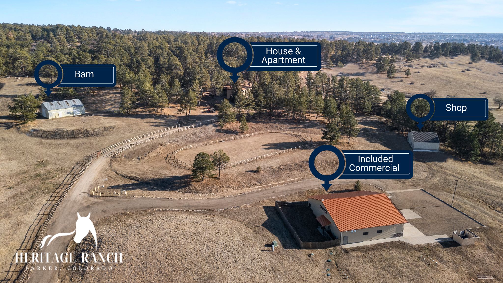 Aerial view of Horse Property for Sale in Parker CO