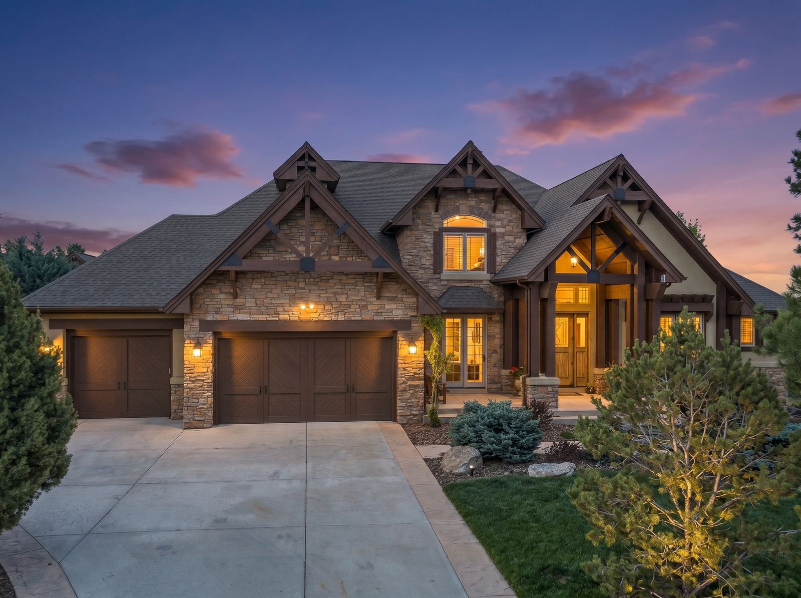 Front elevation of 9359 Hidden Pines Court in The Timbers at The Pinery, Parker